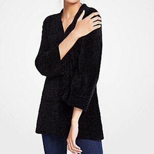 Ann Taylor Chenille V-Neck Tunic Sweater Black L